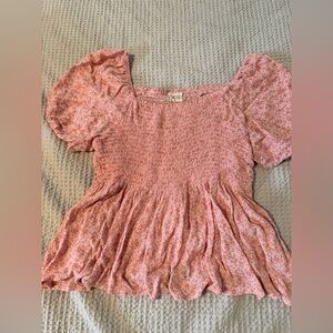 Altar'd State Pink Floral Smocked Blouse